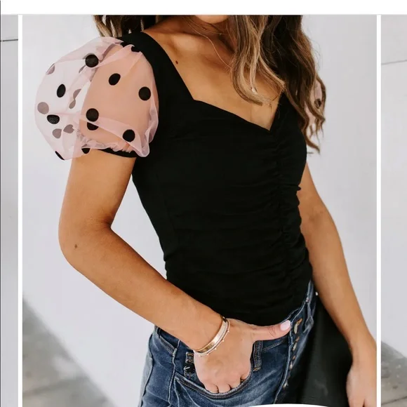 MINNIE RUCHED PUFF SLEEVE BODYSUIT - Picture 2 of 4